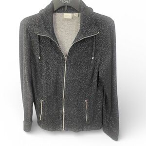 Zenergy by Chico’s Women's full zip black jacket w/ silver metallic thread, sz M